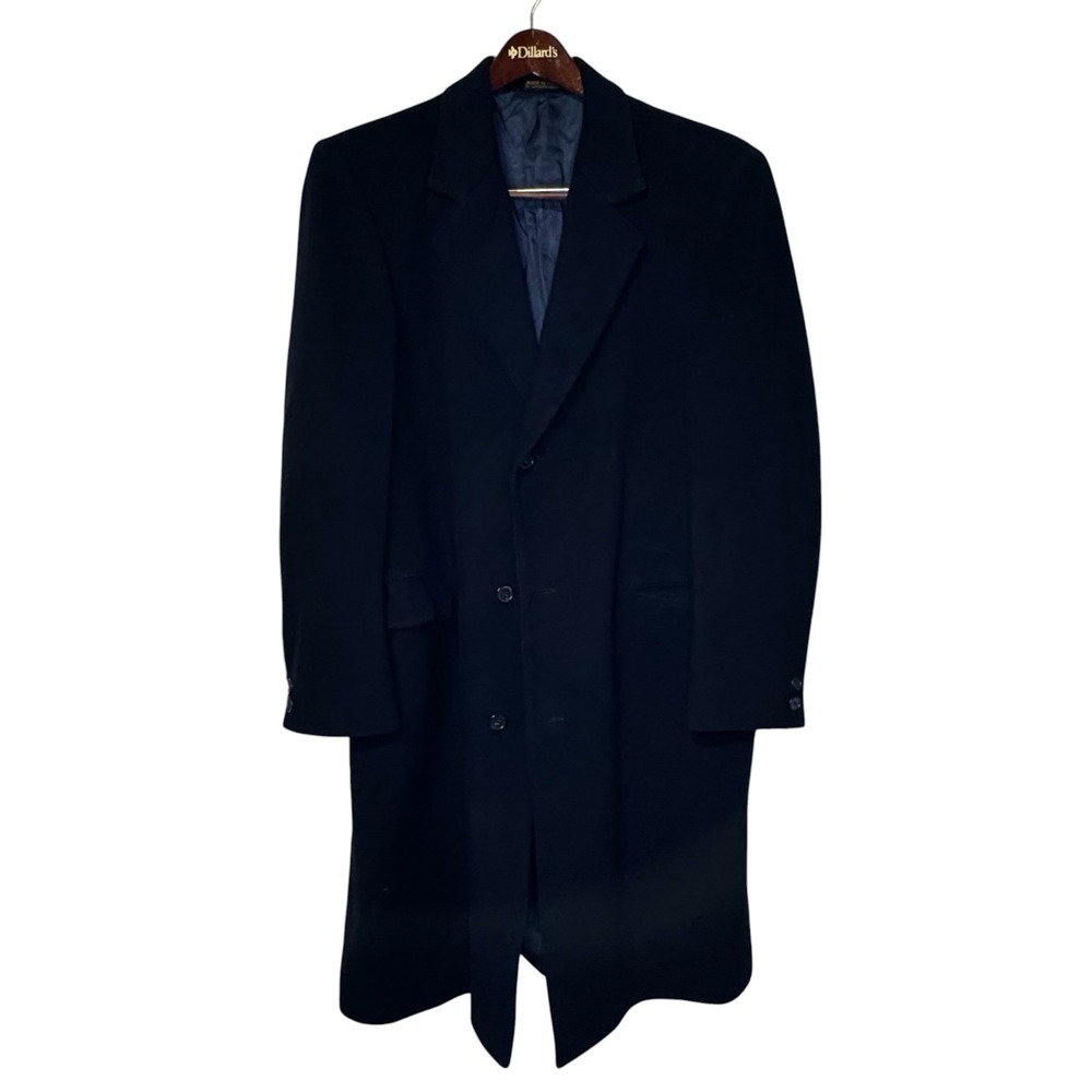 Adolfo Men's Coat Vintage Single Vent Lined Wool Cashmere Dark Navy 42‎ Long